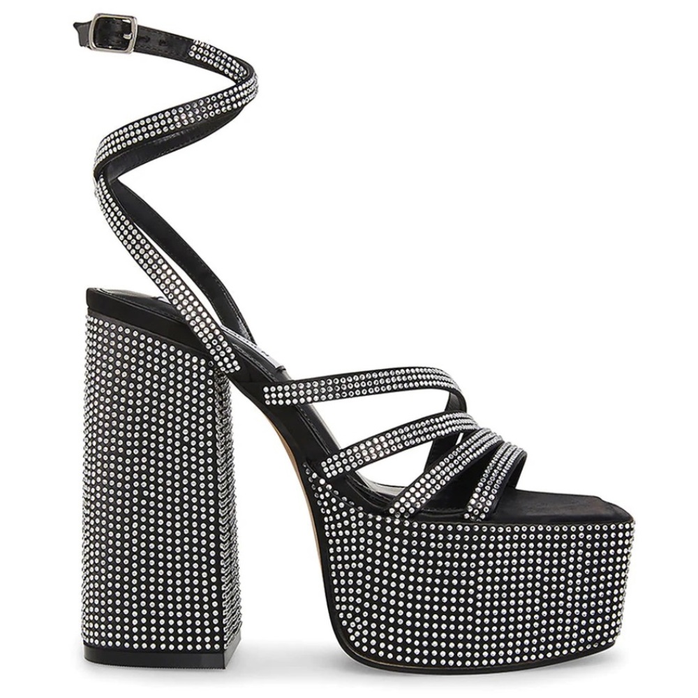 Women’s Black Rhinestones Steve Madden Cocktails Platform Dress Sandals